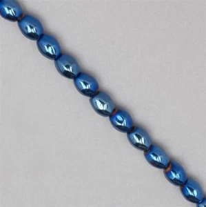 200cts Blue Colour Coated Haematite Plain Rice Beads Approx 8x6mm, 38cm Strand - Picture 1 of 1
