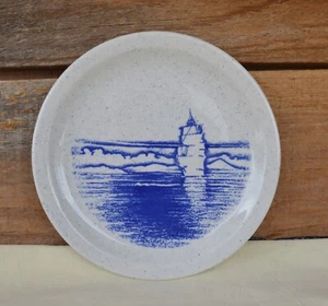 VTG Round 8 1/4” Syracuse China Dessert Salad Plate Speckled Blue Ship w Sail - Picture 1 of 9
