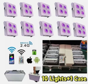 10pcX1 Case Rechargeable Wireless LED Uplight 4x18 RGBAWUV 6in1 LED Par Uplight - Picture 1 of 10