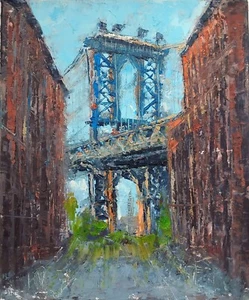 Manhattan Bridge Oil Painting New York City 10x12", Brooklyn, 100% handmade art - Picture 1 of 6