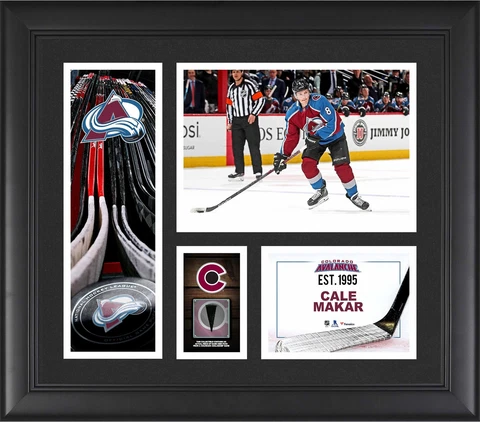 Cale Makar Colorado Avalanche Frmd 15" x 17" Player Collage & Piece of GU Puck Cover