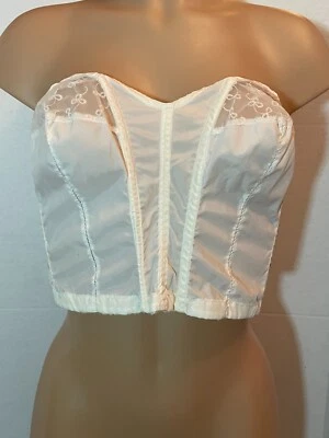 RARE Vtg 38B MISS AMERICA Long Line Pinup Taffeta Bra Embroidered Mesh 40s? 50s? - Image 1 of 4