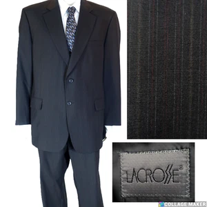 TUTA CARRIERA LACROSSE~COME NUOVA~MISTO LANA NERO GESSATO 48R PLTD/PANTALONI CON POLSINO 40X30,5 - Foto 1 di 14