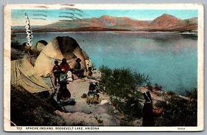 Postcard Roosevelt Lake AZ c1916 Apache Indians Camping Hut Tent - Bild 1 von 2