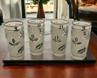 Zestaw 4 vintage Libbey Frosted Silver Rim And Leaf Foliage Highball Shot Glass