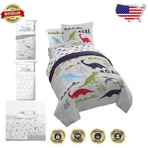 Cute Dinosaur Twin Comforter Set - 5 Piece Fade Resistant Microfiber Bedding - Picture 1 of 9