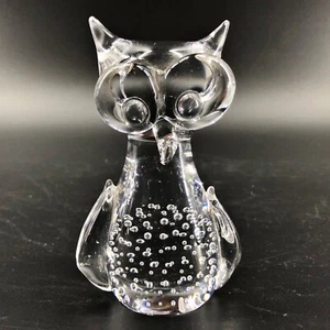 Kristallglas Eule Briefbeschwerer klar kontrollierte Blasen Kunstglas Schreibtisch Dekor  - Bild 1 von 8