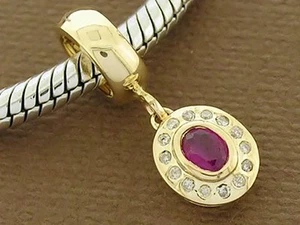 Bd103 Beautiful Genuine 9ct Solid Gold Natural Ruby & Diamond Dangle / Drop Bead - Foto 1 di 2