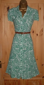 Green white floral vintage WW2 40s 50s repro party shirt tea dress sz 18 20 - Picture 1 of 6