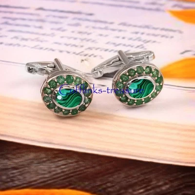 Натуральные малахитовые и изумрудные драгоценные камни с запонками из стерлингового серебра 925 пробы #2 - Изображение 1 из 4