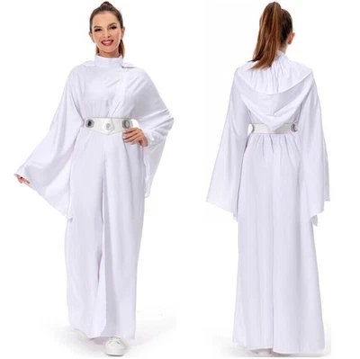 Star Wars Princesa Leia Halloween Mujeres Juegos con disfraces Blanco Disfraz Trajes con Sombrero Foto 1 de 4
