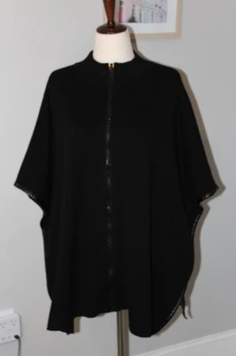 Chico’s Black Zip Poncho L/XL Faux Leather Trim Embellished Zipper Cape Classy - Image 1 of 4