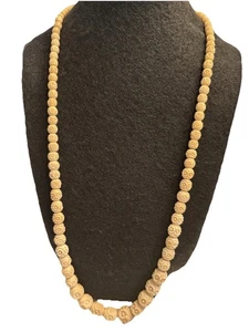 Vintage Antique Ivory White Rose FLOWER Carved Beaded  Necklace 29” - Picture 1 of 13