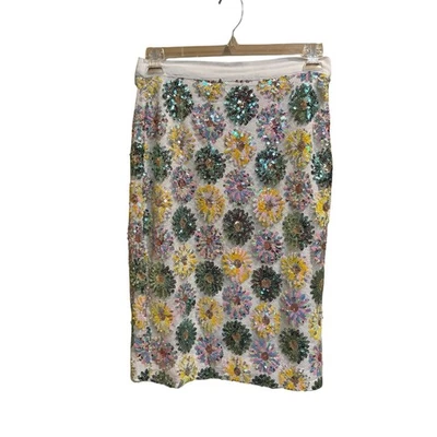 J.Crew Collection Sequin Pencil Skirt Size 10 Floral Embellished Beaded Holiday - Image 1 of 4