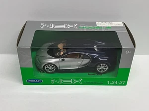 WELLY 1:24-27 NEX Models BUGATTI CHIRON (Silver/Blue) die-cast - Picture 1 of 5
