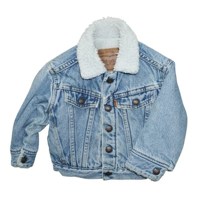 Chaqueta vaquera Sherpa vintage Levi’s Kids 3T naranja pestaña camionero abrigo vaquero Foto 1 de 4