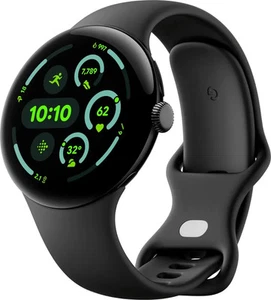 Google - Pixel Watch 3 (45mm) Smartwatch with Obsidian Band - Wi-Fi - Matte B... - Photo 1 sur 6