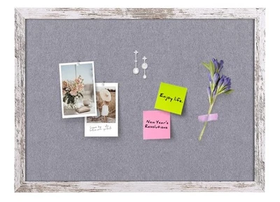 Gray Felt Cork Bulletin Board White Rustic Wood Frame Pin Board Vision Board - Image 1 of 4