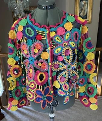 Michael Simon M L XL OS Abierto Crochet Floral Cuentas Suéter Cárdigan Navidad Foto 1 de 4