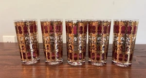 Culver Mallorca Arándano Highball Vaso de Vidrio Rojo 22k Oro Rollo Lote Set - Imagen 1 de 5