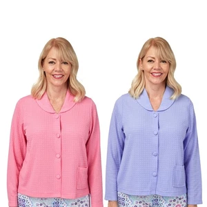 Ladies Button Through Bedjacket Womens Lightweight Waffle Nightwear Top - Picture 1 of 5