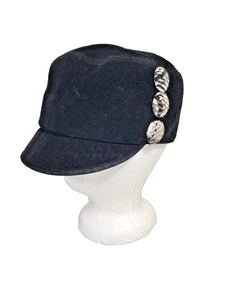 San Diego Hat Co Mujer Negro Newsboy Cabby Sombrero con 3 Grandes Botones Cubiertos O/S - Imagen 1 de 6