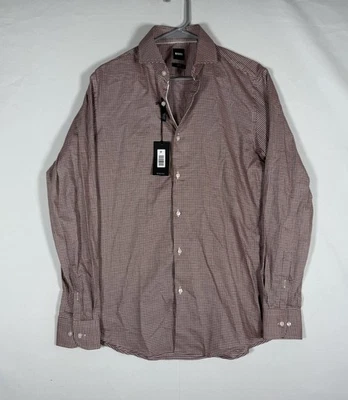 NWT Hugo Boss Dress Shirt Men's Medium Red Slim-Fit Long-Sleeve Performance AOP - Image 1 of 4