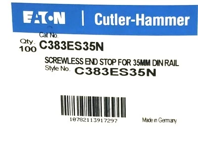 BOX OF 100 NEW EATON CUTLER HAMMER C383ES35N SCREWLESS END STOPS - Image 1 of 2