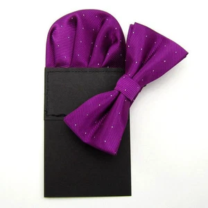 Men Pre-tied Polka Dots Bowtie Bow Tie Pocket Square Hanky Wedding Party Set - Picture 1 of 10