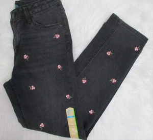 Pantalones de mezclilla There Abouts para niñas talla 12 regular Pierna recta desvanecida negra bordada NW - Imagen 1 de 6