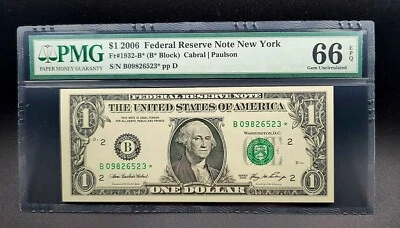 2006 $1 Federal Res. STAR Note New York Fr#1932-B* 66 EPQ Gem Unc. - Image 1 of 2