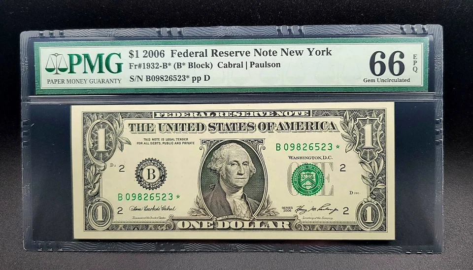 2006 $1 Federal Res. STAR Note New York Fr#1932-B* 66 EPQ Gem Unc. - Image 1 of 2