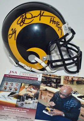 ERIC DICKERSON SIGNED CUSTOM MASK VSR4 MINI HELMET LOS ANGELES RAMS HOF 1999 JSA - Image 1 of 4