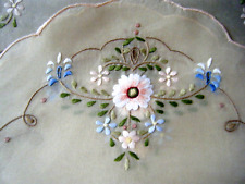 Antique Table runner silk organza &h emb/ed pastel spring flower beige oval