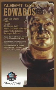 Albert Glen (Türke) Edwards Washington Redskins Football Hall of Fame Büste Karte - Bild 1 von 2