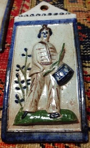 Small handmade tile signed AJB drummer boy with hole to hand TINY - Picture 1 of 1