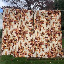 VTG (2) PANELS  MCM Curtains Bark cloth Abstract Orange Brown Rod Pocket 39”x 54