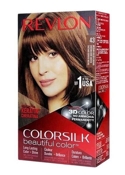 3 X REVLON COLORSILK HAIR COLOUR 43 MEDIUM GOLDEN BROWN  3D COLOUR NO AMMONIA - Bild 1 von 1