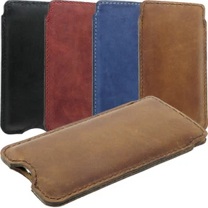 PREMIUM LEATHER CASE COVER - CHIC SLEEVE POUCH HAND SEWN OF COWHIDE FOR PHONES - Picture 1 of 12