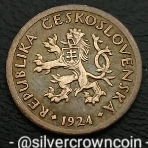 Czechoslovakia 🇨🇿 10 Haleru 1924. KM#3. Ten Cents coin. Charles Bridge. Lion. - Picture 1 of 7