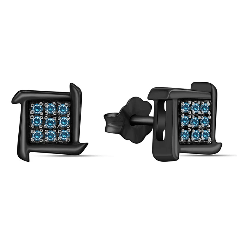 1/8Ct Blue Cut Natural Diamond Micro Pave Stud Earrings 14K Black Rhodium Plated - Image 1 of 4