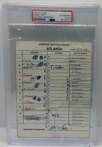 Bobby Cox Signed 2005 Atlanta Braves Vs. Marlins Person Lineup Card Auto PSA/DNA - Picture 1 of 3