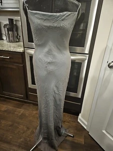 Betsy Adam By Jas Lene Blue Beaded Silk Sleeveless Gown 8 Tall - Picture 1 of 13