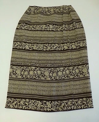 Chaus 裙子女式 14 码棕色条纹花卉设计裙状况良好  — 第 1/3 张图片