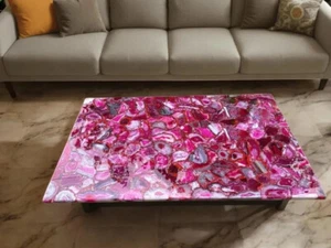 Mesa de ágata rosa natural, comedor, centro, mesa de centro, losas de encimera de piedra - Imagen 1 de 5