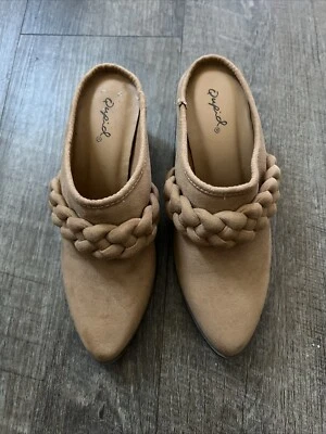 Zapatos Qupid Mujer 5.5 Avis Trenzados Mules Tacones Sin Cordones Tela Beige Foto 1 de 4