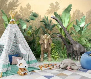 3D Tropical Dinosaur Jungle Self-adhesive Removeable Wallpaper Wall Mural - Picture 1 of 9
