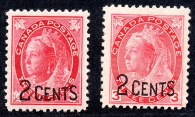 CANADA 1894 SCOTT #87-88 MINT NEVER HINGED NATURAL GUM DOTS ON GUM - Image 1 of 2