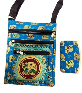 Blue travel shoulder bag with adjustable strap & 3 zip pockets.  - Picture 1 of 4