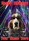 Basset Hound Dog j501 Clubbing Cool DJ Fun Cute A5 Personalised Birthday card
